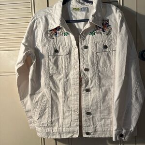 Floral Embroidered Cream Denim Jacket